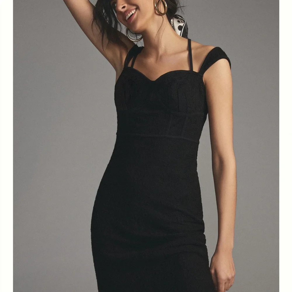 Anthropologie black fitted dress M NWT - Picture 3 of 12
